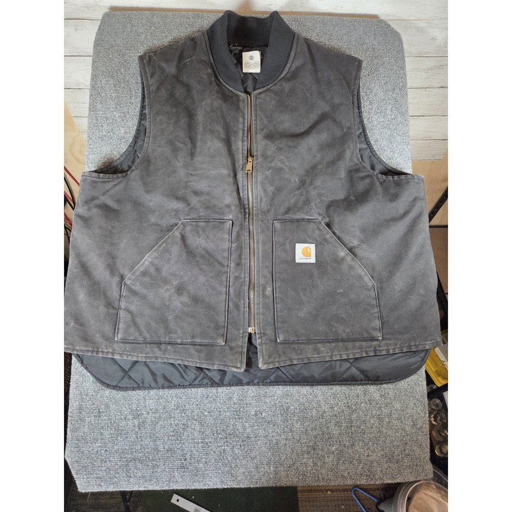 Vintage Carhartt V01 BLK Duck Vest 3XL USA Made Union Arctic Quilt Faded Black